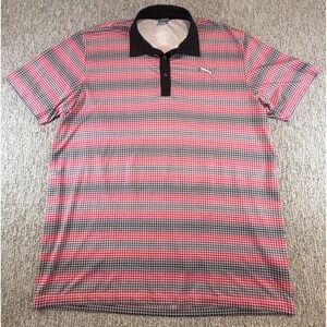 Puma Polo Shirt Mens XL Red Black Plaid Yocha Dehe Golf Club Performance‎ SS